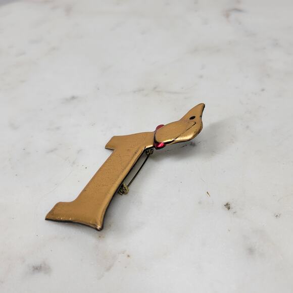 Vintage Dachshund Pin 3" Gold Tone Handmade Wiener Dog Brooch‎ Lapel Stick - Picture 2 of 14